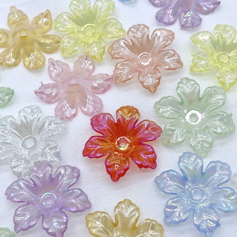 Jelly plated with ab color, 26mm six-petal flower, summer refreshing ancient-style hair tie accessory with scattered beads Specification image