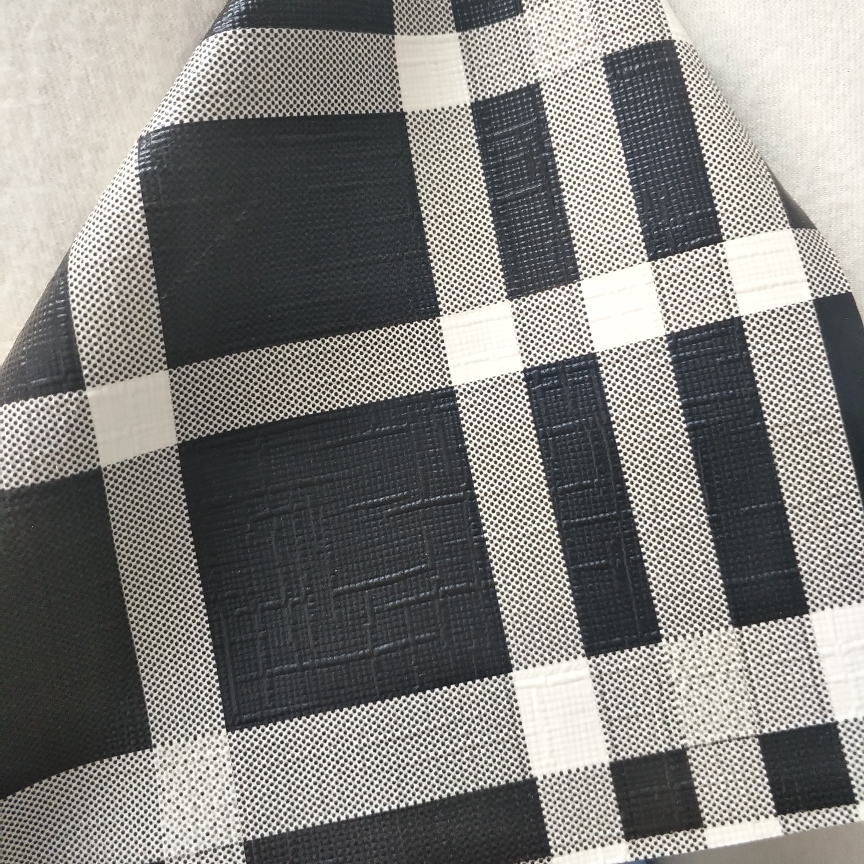 Wool check, black, leather