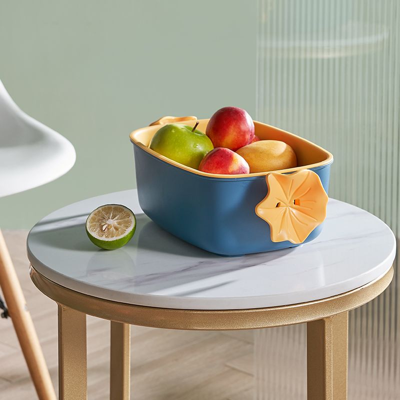 New simple and large-capacity double-layer draining basket, kitchen fruit and vegetable storage basket, creative flower-shaped handle draining basin Specification drawing