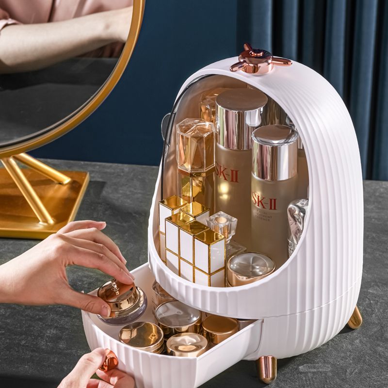 Desktop cosmetics storage box, household dust-proof desktop makeup brush, makeup and skin care products, dressing table with light, organizing rack Application Scenario