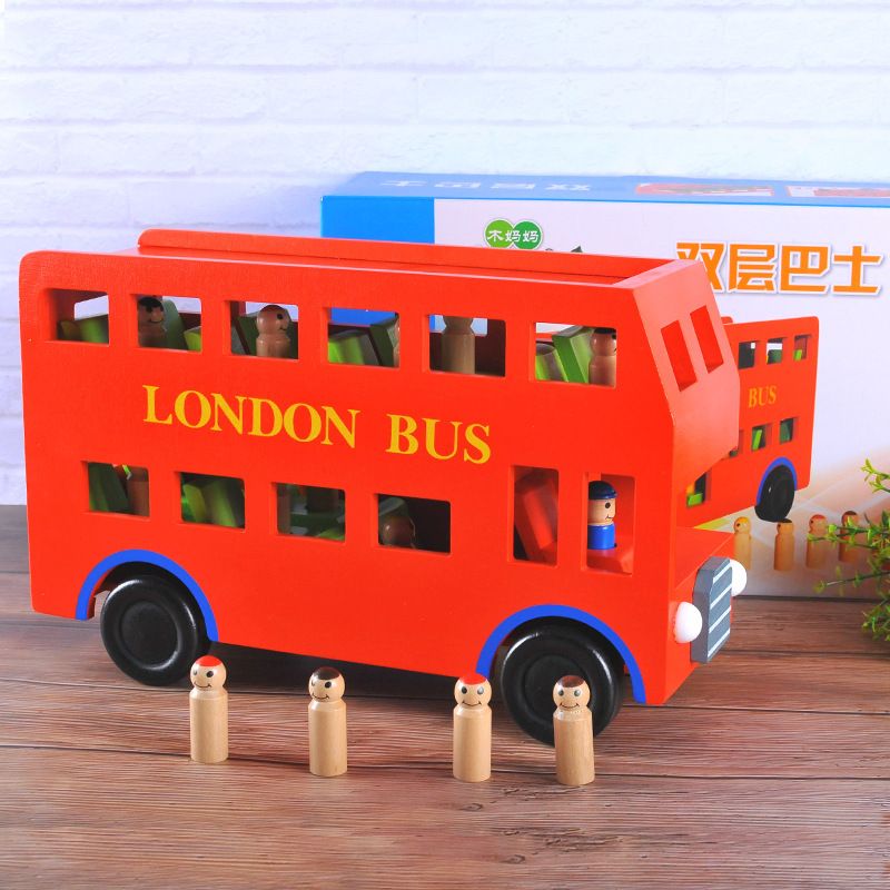 Mu Mama high-end Children's disassemblable wooden toy car, educational car model bus, Big Red Double-decker Bus 2 details Picture