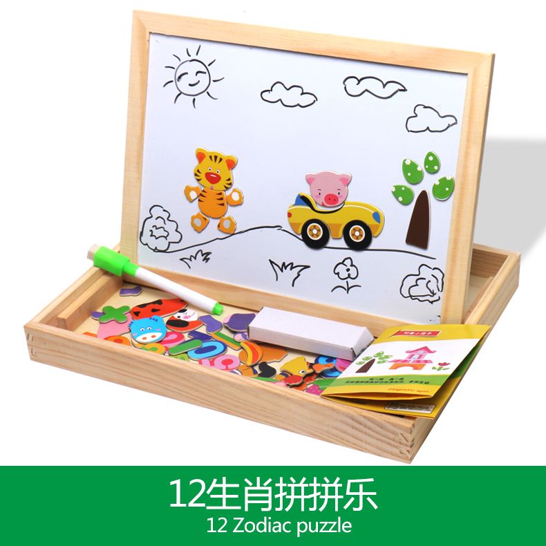 Rich in colors and highly entertaining, it can exercise babies' visual ability to recognize colors, cultivate logical thinking ability, and train early education enlightenment. It is a jigsaw puzzle toy with a double-sided drawing board for fun Specification image