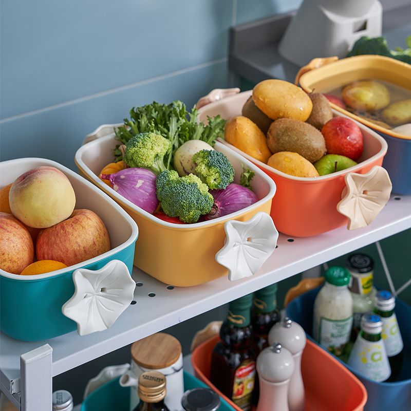 New simple and large-capacity double-layer draining basket, kitchen fruit and vegetable storage basket, creative flower-shaped handle draining basin Application Scenario