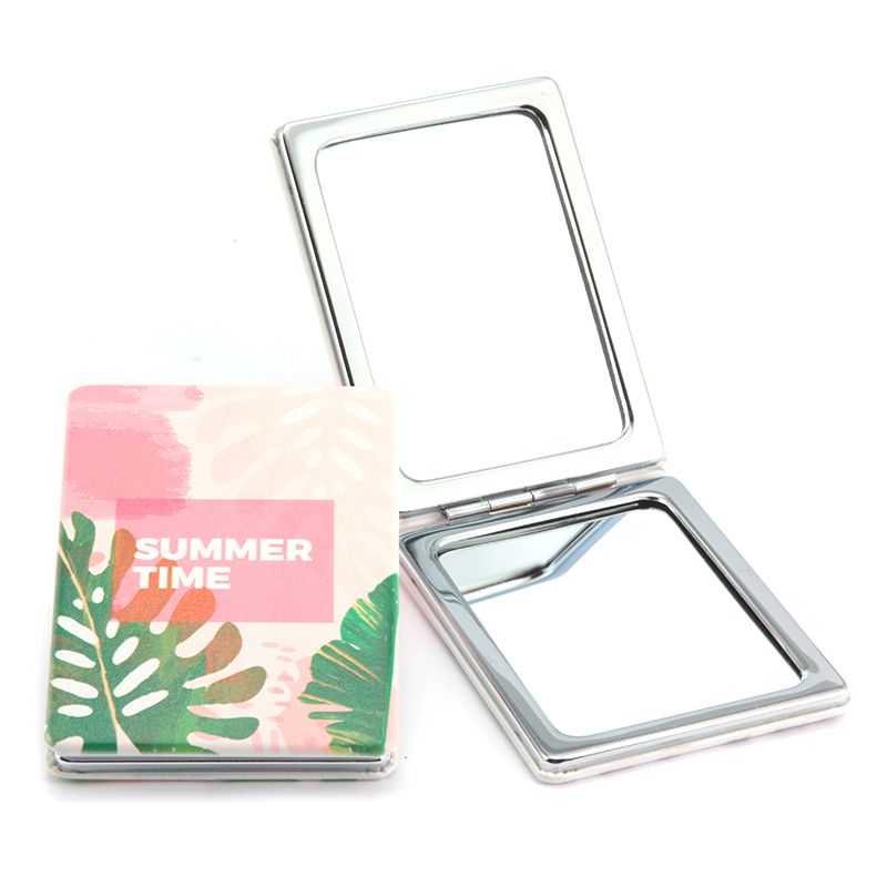 长方形PU皮镜子迷你小型 化妆镜可随身携带图