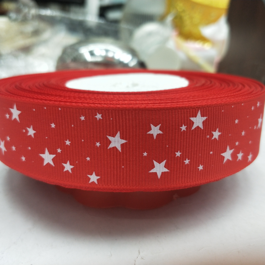 2.5cm8 ribbon Special Ribbon lace Polyester thread grey bright red printing English alphabet printing five-pointed star screen printing Heat transfer digital printing Do flower DIY ribbon 50 yards nm
