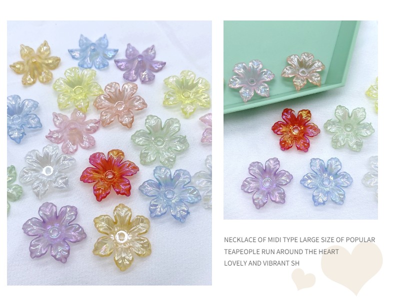 Jelly plated with ab color, 26mm six-petal flower, summer refreshing ancient-style hair tie accessory with scattered beads detail image 4