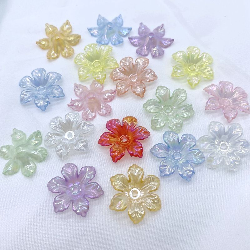 Jelly plated with ab color, 26mm six-petal flower, summer refreshing ancient-style hair tie accessory with scattered beads Application Scenario