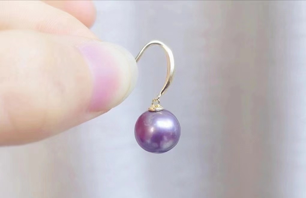 S925纯银耳环 10-11mm紫珍珠 基本无暇 两色可选详情图1