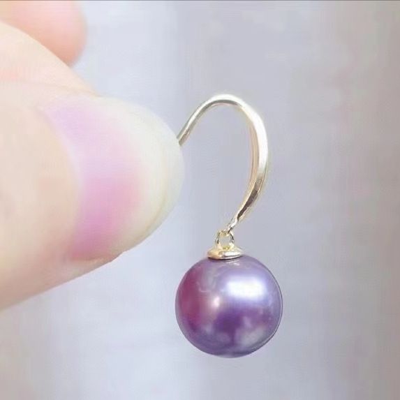 S925纯银耳环 10-11mm紫珍珠 基本无暇 两色可选图