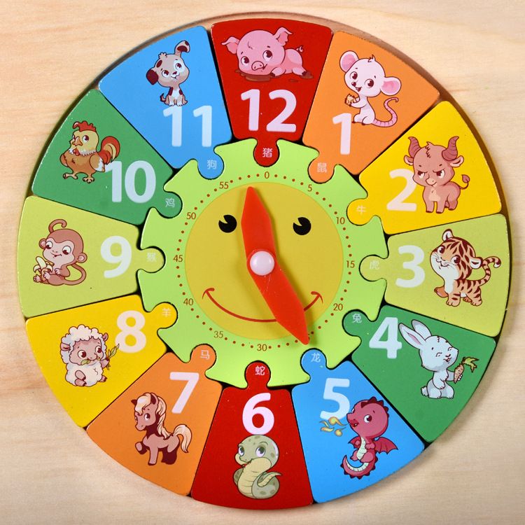 Customized wholesale supply of children's wooden toys for early education and intelligence. Twelve zodiac digital clocks help babies recognize time Specification image