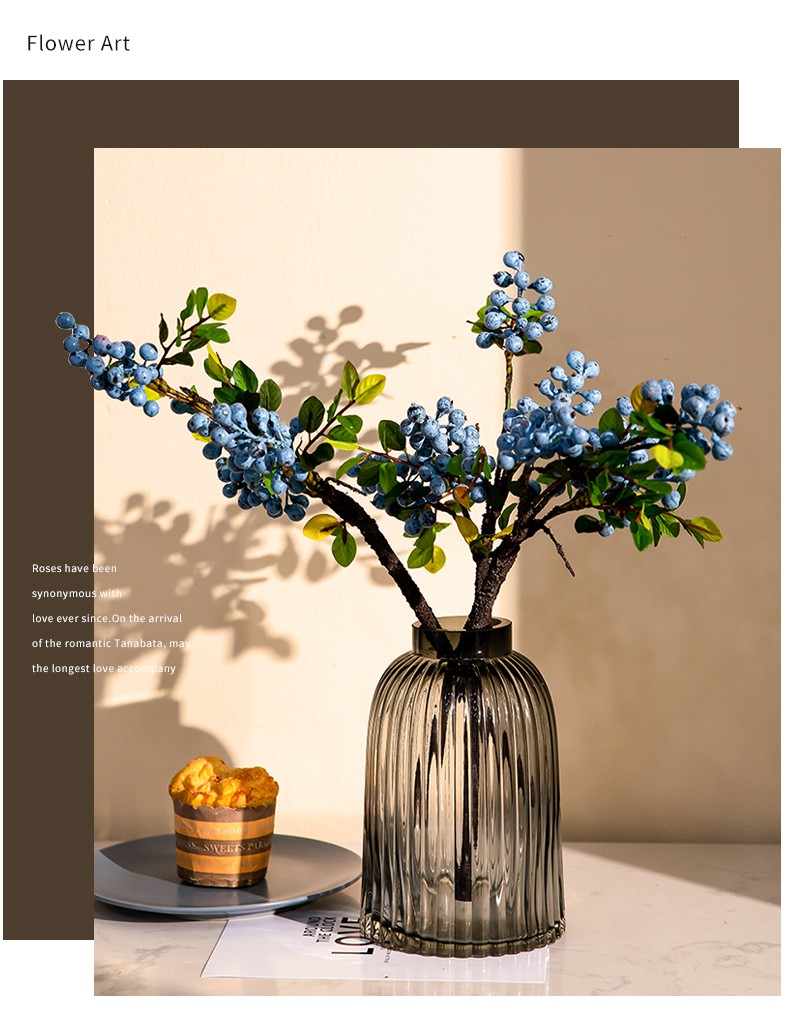 北欧轻奢百褶竖条灰咖玻璃花瓶摆件小口工艺品艺术插花瓶客厅摆件详情6