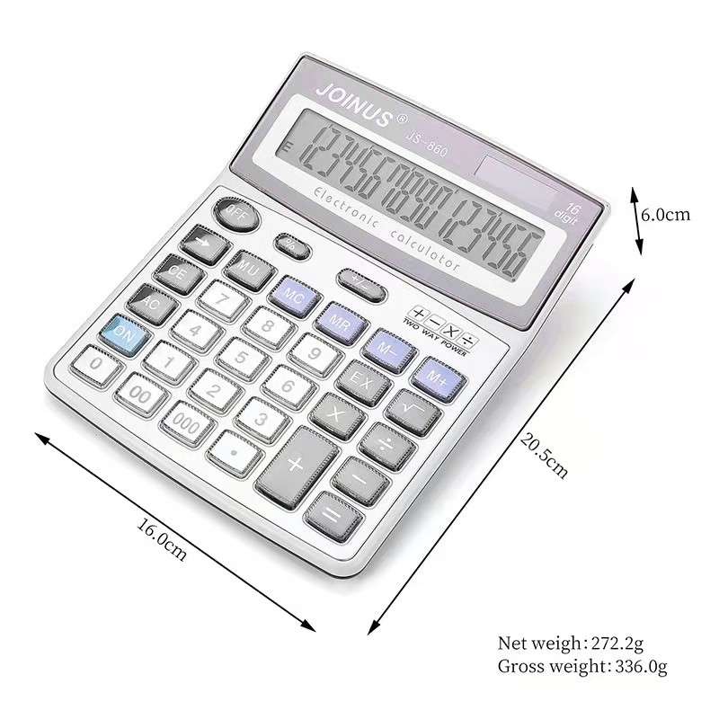 众成JS-860  透明水晶按键 十六位显示大屏幕台式办公计算器 详情图2