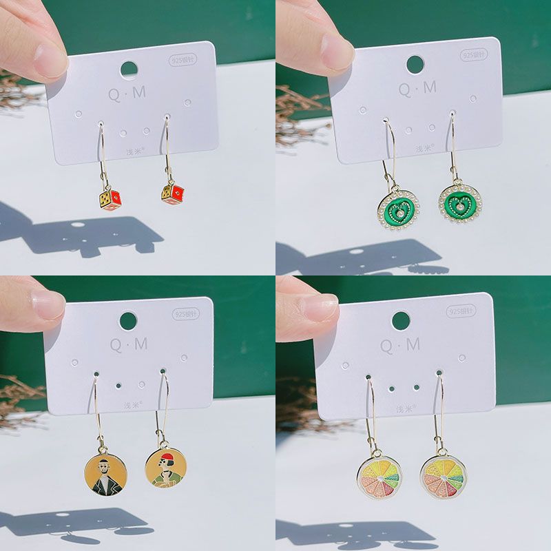 时尚画油耳环中长款耳钩珍珠民族风彩色柠檬女