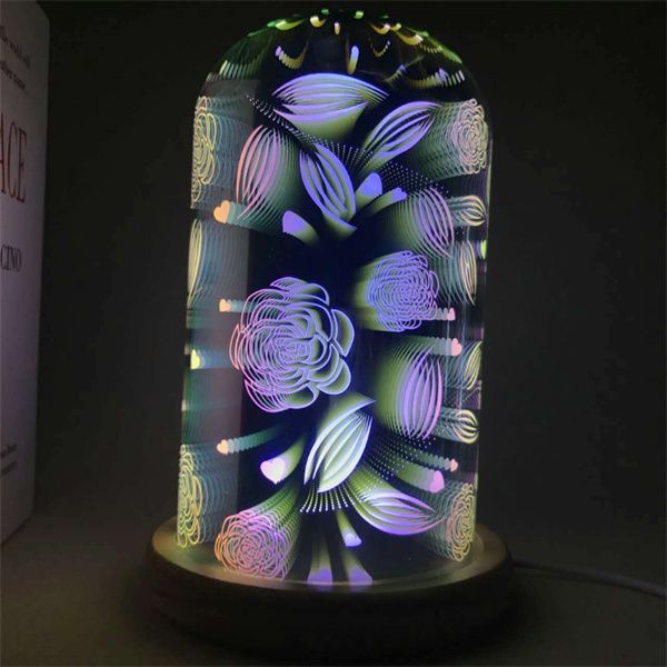 3D玻璃 彩花壁插香薰灯 安神助眠 卧室小夜灯