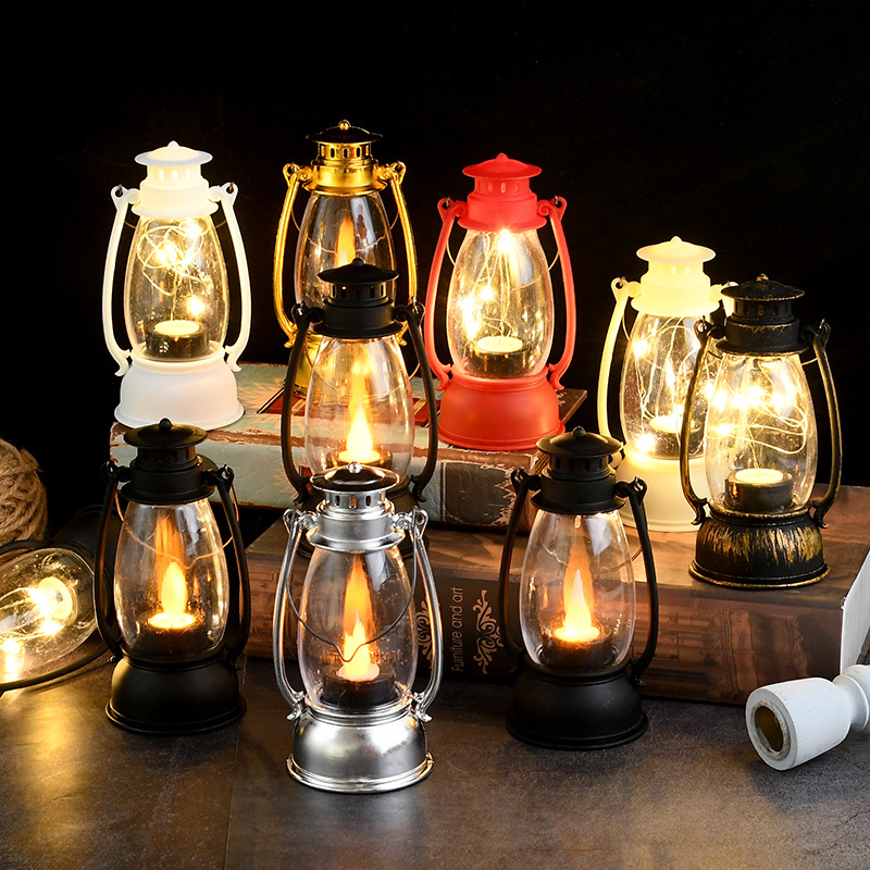 复古手提马灯LED电子蜡烛灯创意摇摆风灯装饰宫灯发光氛围灯跨境白底实物图