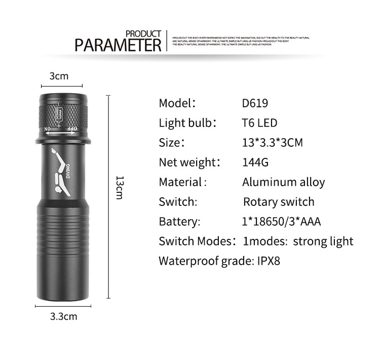 D619跨境新款T6腕带潜水手电筒led深海潜水手握潜水手电赶海照明手电详情图1