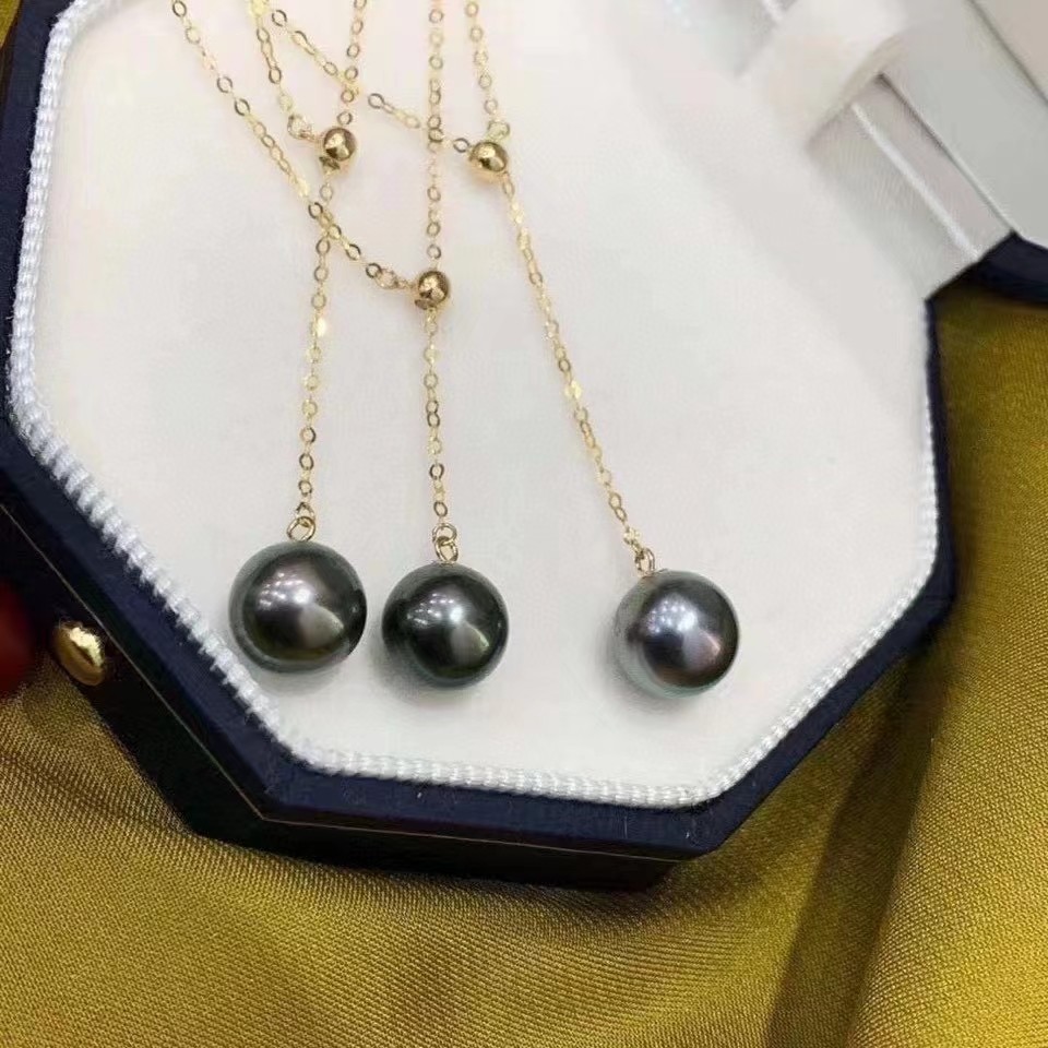 10-11mm天然大溪地黑珍珠吊坠 18k金Y链镶嵌 佩戴优雅大方 详情图1