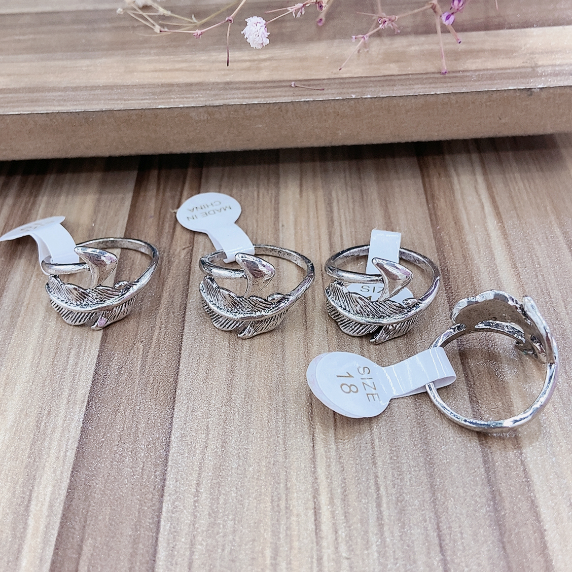 复古风古银树叶时尚戒指古银光面高级潮流时尚戒指