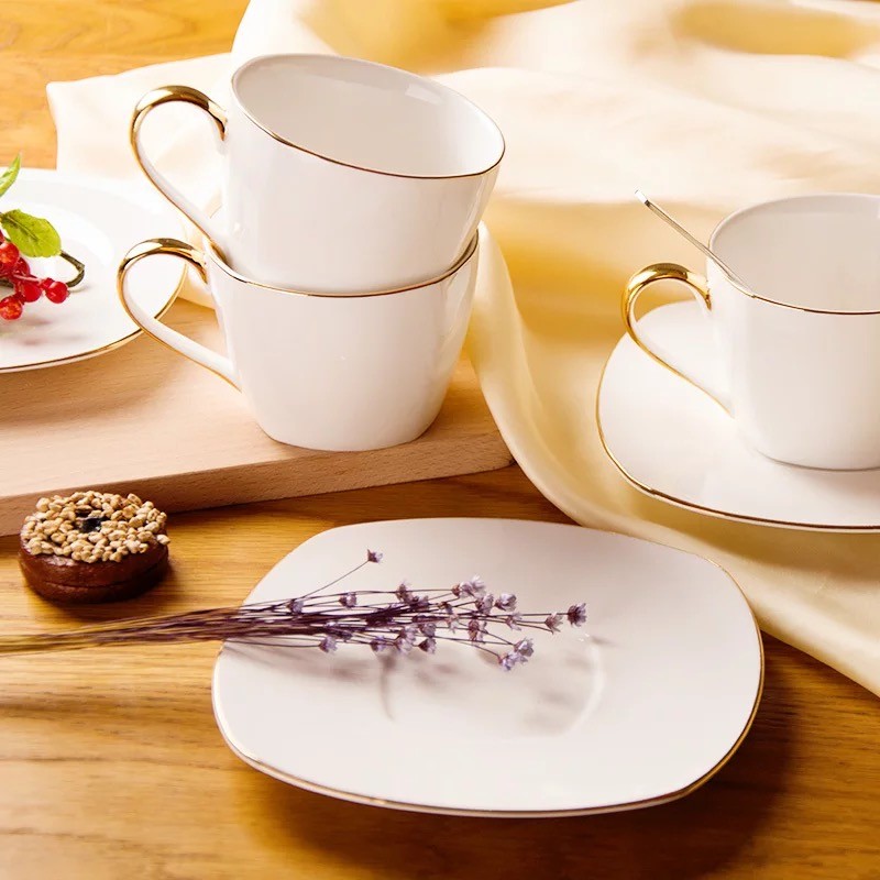 Ceramic water sets, gold-plated cups and saucers, export ceramic coffee sets, tea sets, water sets, red cups, small dessert saucers, bone China cups pic 4