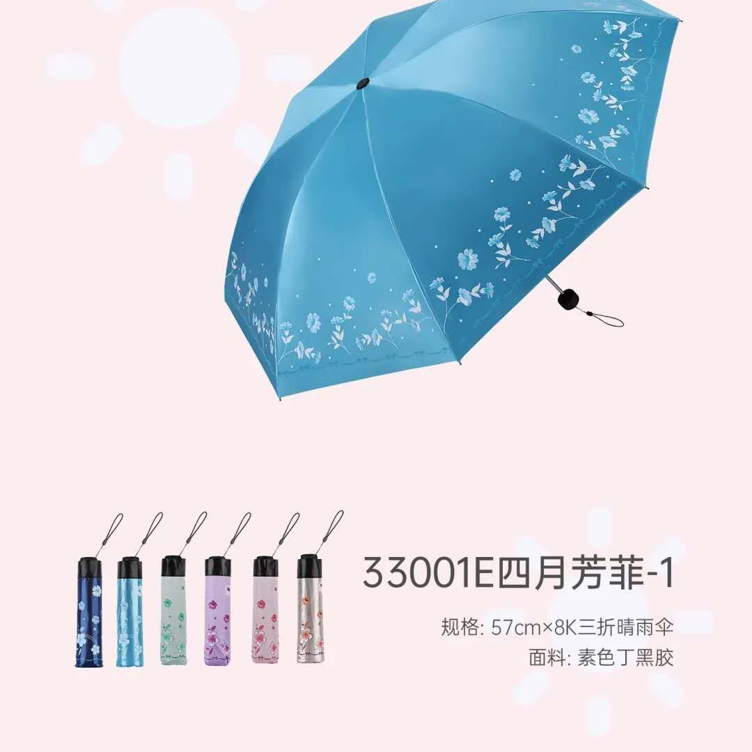 天堂伞33001E黑胶遮阳伞两用晴雨伞三折叠伞详情图1