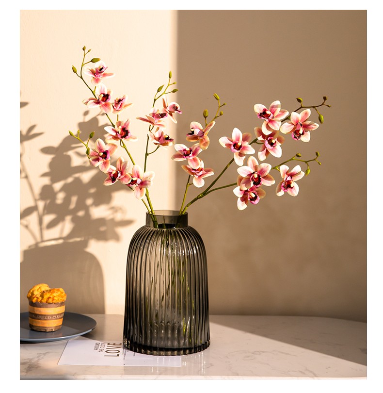 北欧轻奢百褶竖条灰咖玻璃花瓶摆件小口工艺品艺术插花瓶客厅摆件详情9