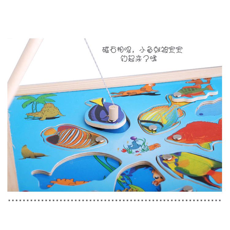 Factory direct sales of children's wooden magnetic cats, fishing babies, large jigsaw puzzles, fishing toys, and interactive games over home Specification image