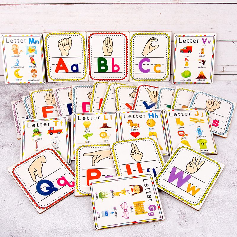 The letter double-sided gesture recognition card is rich in color and highly interesting. It can exercise the baby's color recognition visual ability, cultivate logical thinking ability, exercise early education enlightenment training, and be a parent-child game details Picture