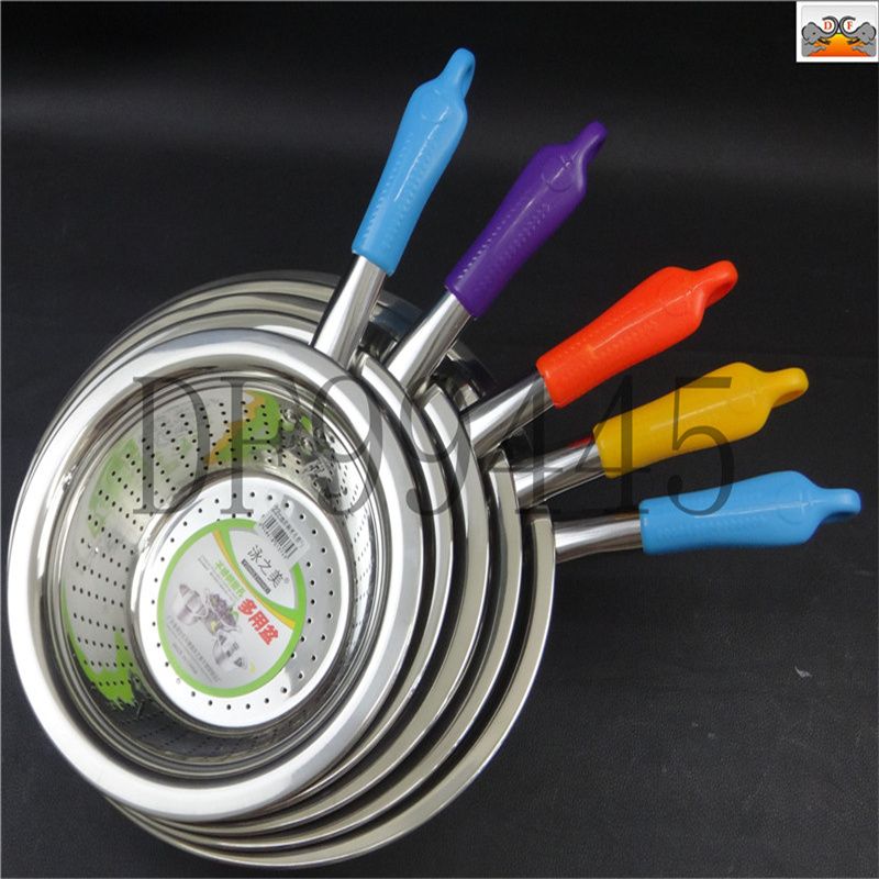 DF99445 Color-handle perforated scoop Stainless steel perforated basket Single-handle perforated basket Kitchen Hotel supplies DF Trading House