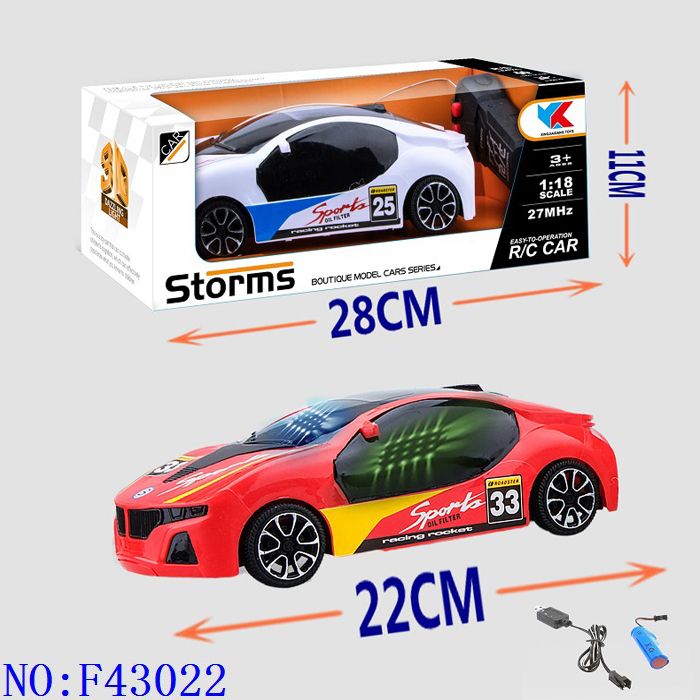 遥控车 二通遥控3D灯光1:18赛车包电池 发光电子遥控玩具 益智休闲义乌小商品地摊货源 跨境外贸批发F43022
