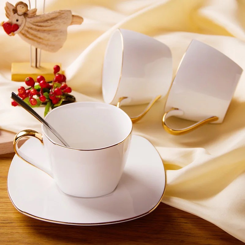 Ceramic water sets, gold-plated cups and saucers, export ceramic coffee sets, tea sets, water sets, red cups, small dessert saucers, bone China cups pic 3
