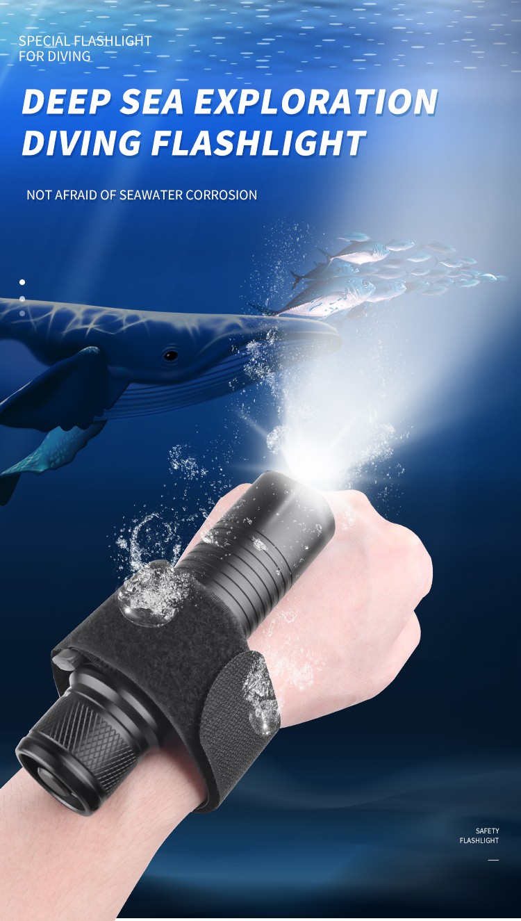 D619跨境新款T6腕带潜水手电筒led深海潜水手握潜水手电赶海照明手电详情图8