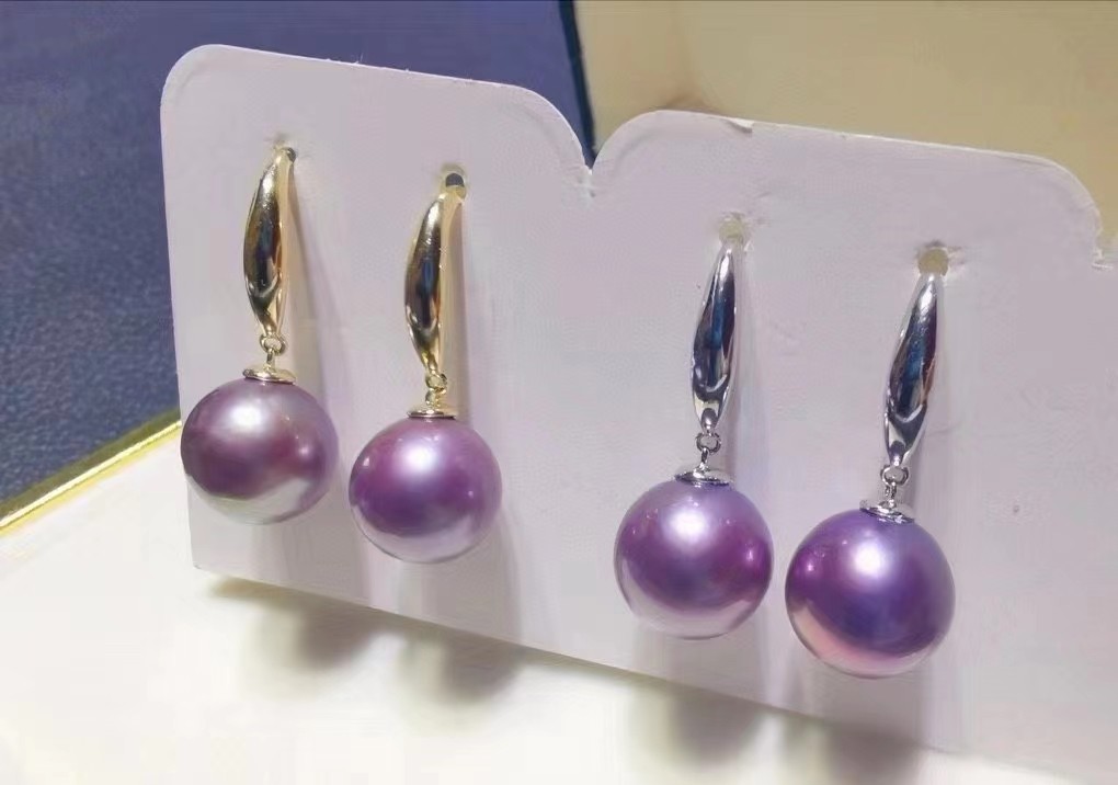 S925纯银耳环 10-11mm紫珍珠 基本无暇 两色可选详情图2
