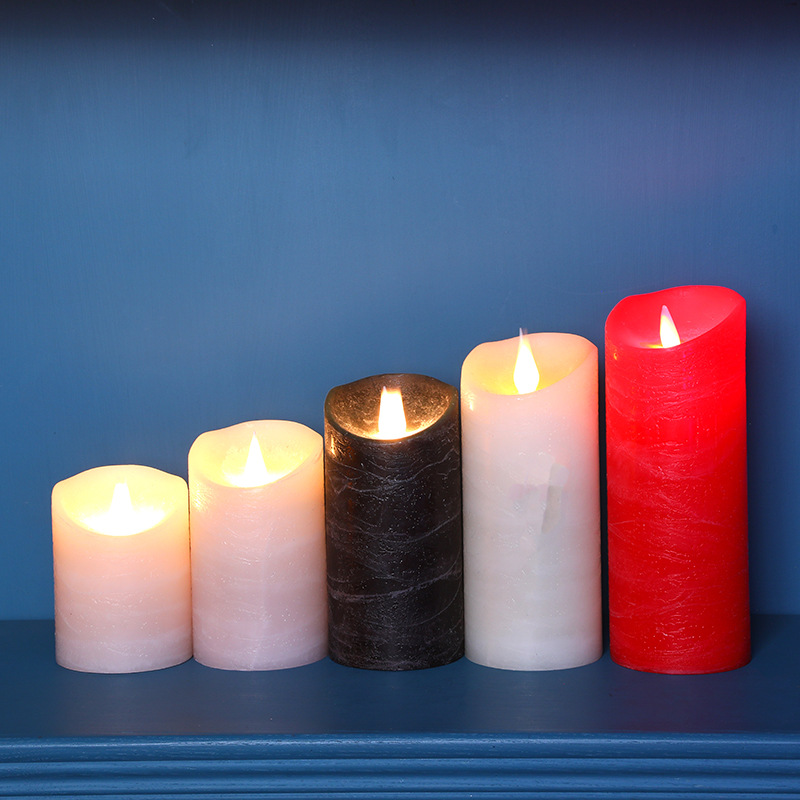 新款仿真LED灯蜡烛黑色水纹子弹头电子蜡烛灯场景气氛装饰粗杆灯产品图