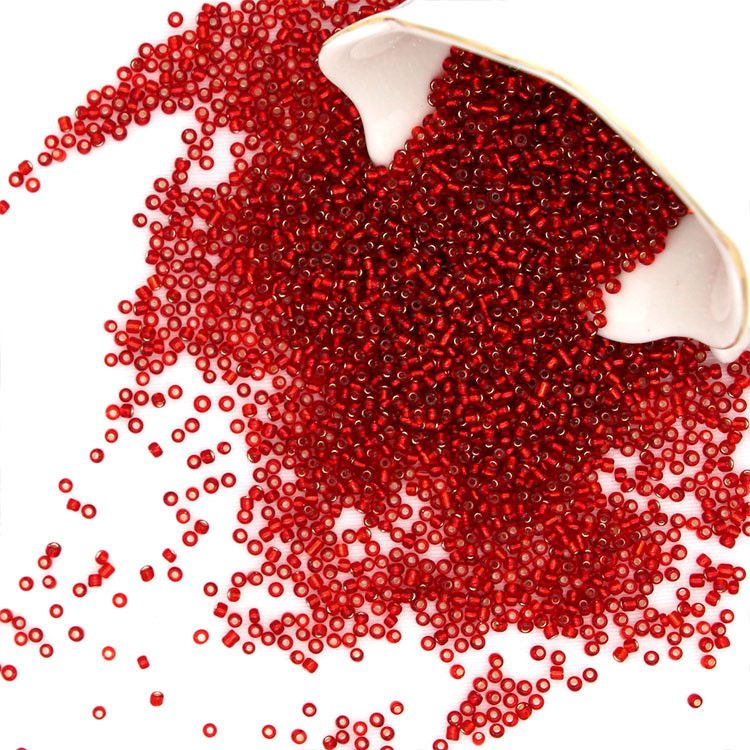 玻璃米珠厂家直销 万川牌 12/0 红色灌银米珠 直径1.9mm
