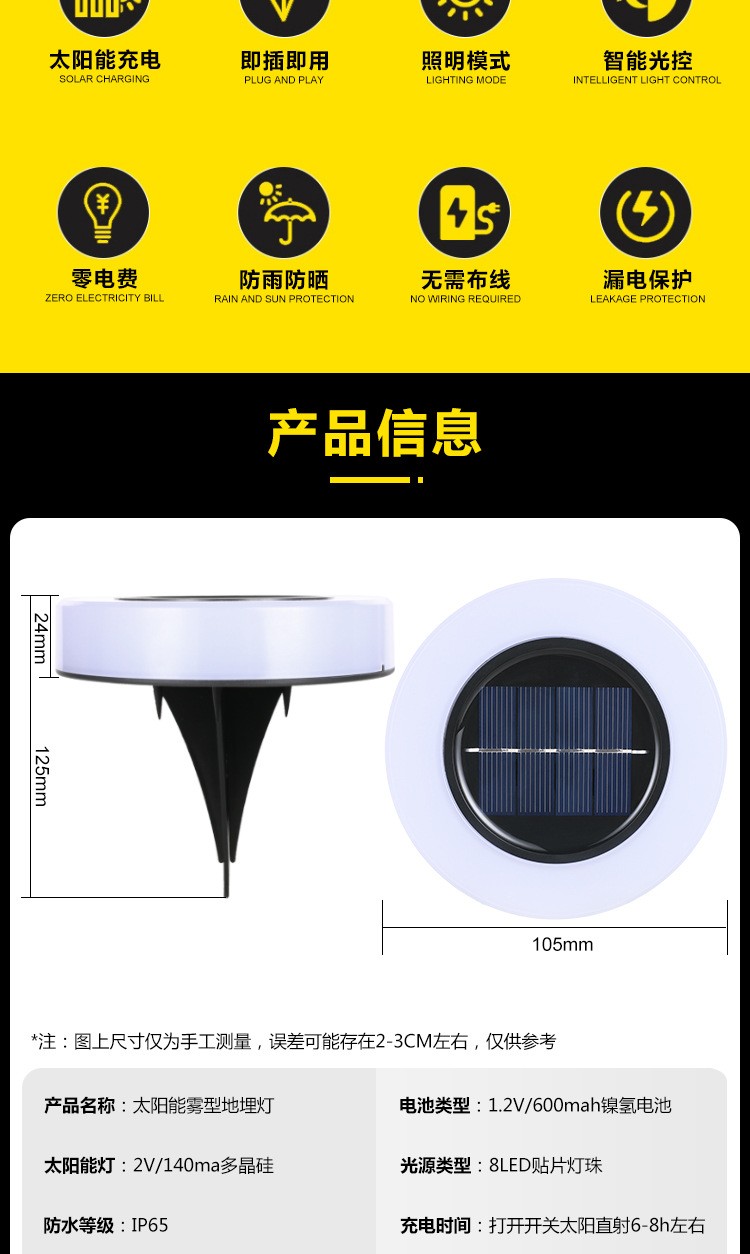 LED太阳能地埋灯 户外防水花园庭院灯楼梯台阶灯高亮度埋地灯详情图4