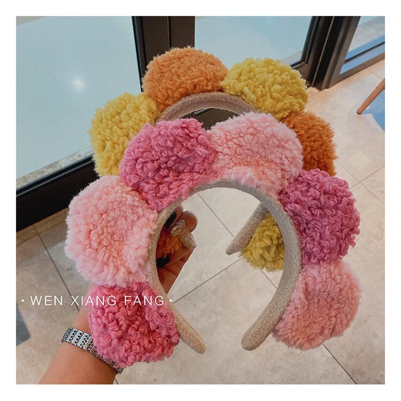 Hair Band Female Cute Net Red Face Wash Hair Band Color Hairball Hair Band Korean Net Red All Go Out Headwear Hair Bundle Specification drawing