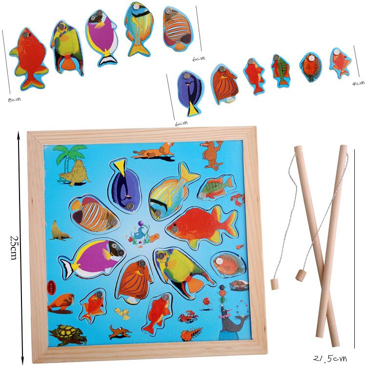 Factory direct sales of children's wooden magnetic cats, fishing babies, large jigsaw puzzles, fishing toys, and interactive games over home details Picture