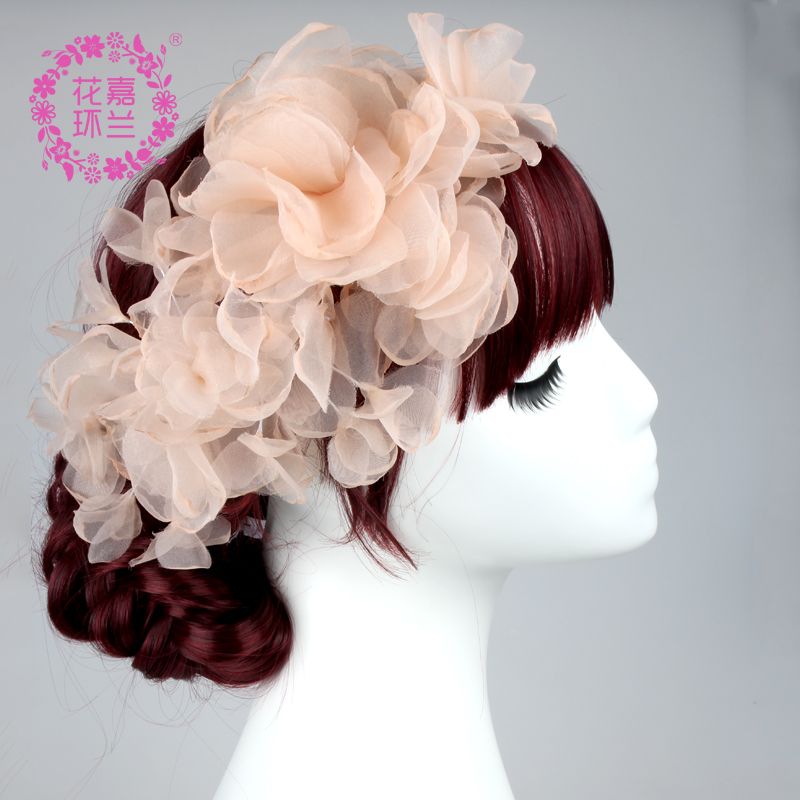 Jialan Bridal Accessories, directly supplied from the source factory, offers soft and elegant European-style gauze peony flower bridal hairbands and versatile headwear for wedding gowns Specification image