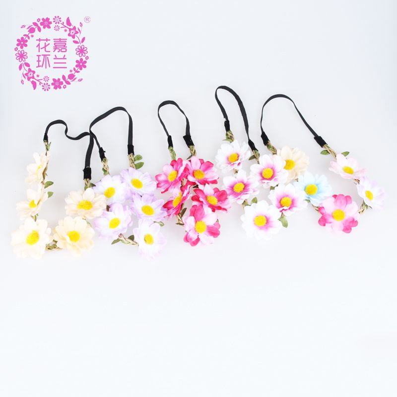 Jialan Factory customizes sweet European and American children's hair accessories, baby seaside vacation photography headbands, forest girl simulation hair flower accessories, and elastic hair bands Item Picture