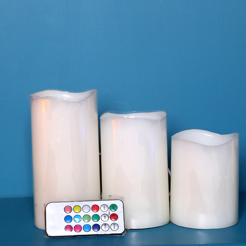 石蜡仿真12色电子遥控变色LED蜡烛灯三件套 情人节婚庆装饰氛围灯