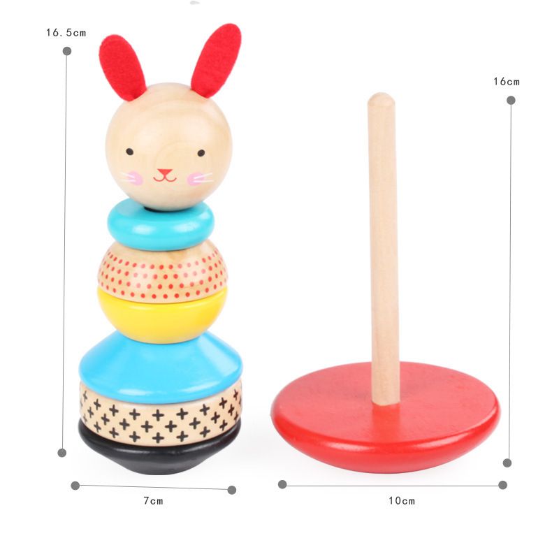 Factory direct supply of children's wooden rabbit column, rainbow tower, stacked ring, animal balance untoppling figure, educational toy 04 Specification image