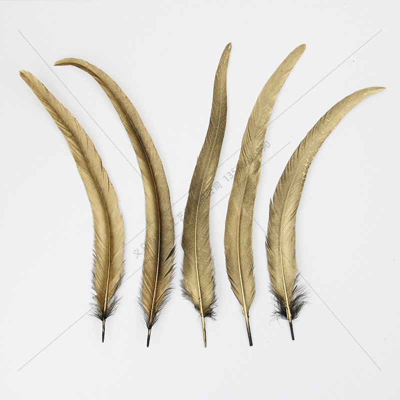 优质金色公鸡尾毛30-40cm 服装装饰配件羽毛DIY长鸡毛双面金详情图1