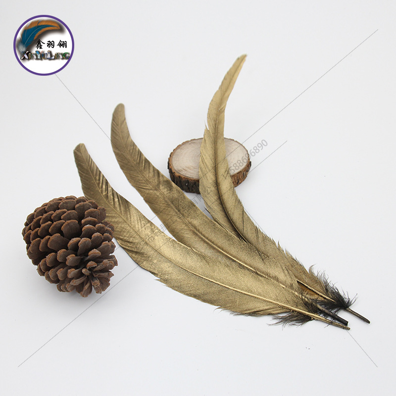 优质金色公鸡尾毛30-40cm 服装装饰配件羽毛DIY长鸡毛双面金详情图2