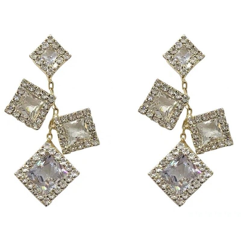 Geometric Diamond Earrings Square Micro-Inset Zircon Earrings Ice Super-Flash Block Earrings Tassel Earrings Crystal Earrings Item Picture