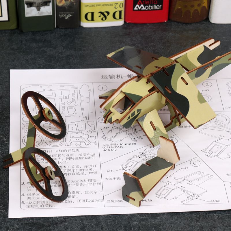 Wooden children's 3D airplane assembly boy puzzle development puzzle toy DIY airplane assembly stereo puzzle