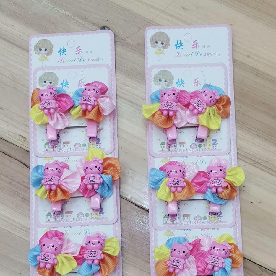 儿童饰品爆款卡通盘发发夹儿童头饰发夹BB夹十猫咪花边粉色丫夹