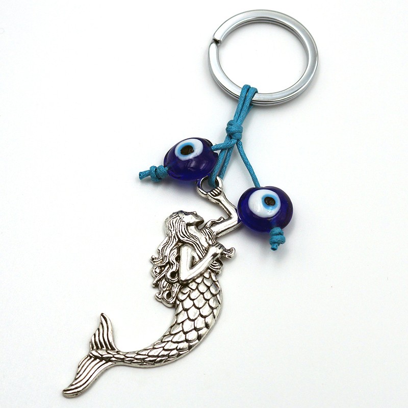 Turkish blue eye jewelry accessory, glass eye bead alloy keychain detail image 5