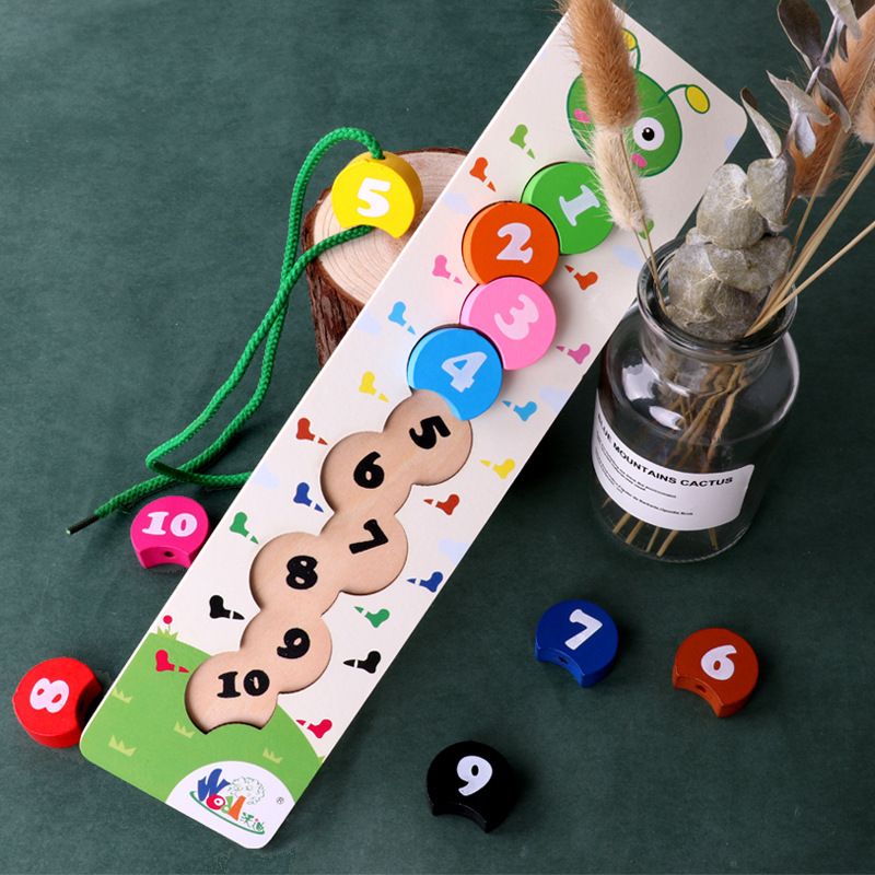 Wholesale of wooden rainbow building blocks, string-through digital caterpillar beaded building blocks, educational early childhood interactive toys for parents and children details Picture