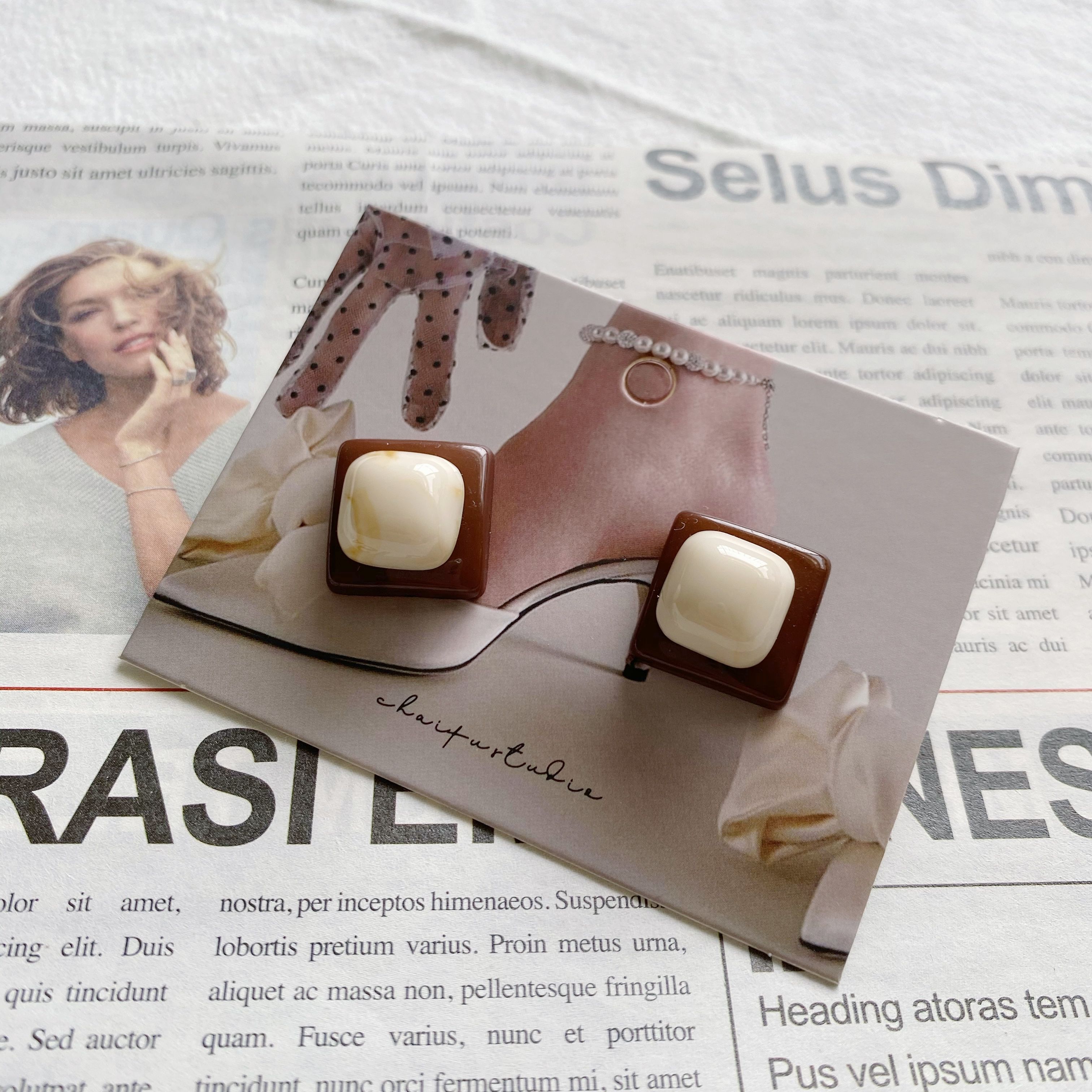 法式复古双色树脂亚克力耳环女S925银针韩国简约百搭气质耳钉耳饰星露饰品1细节图