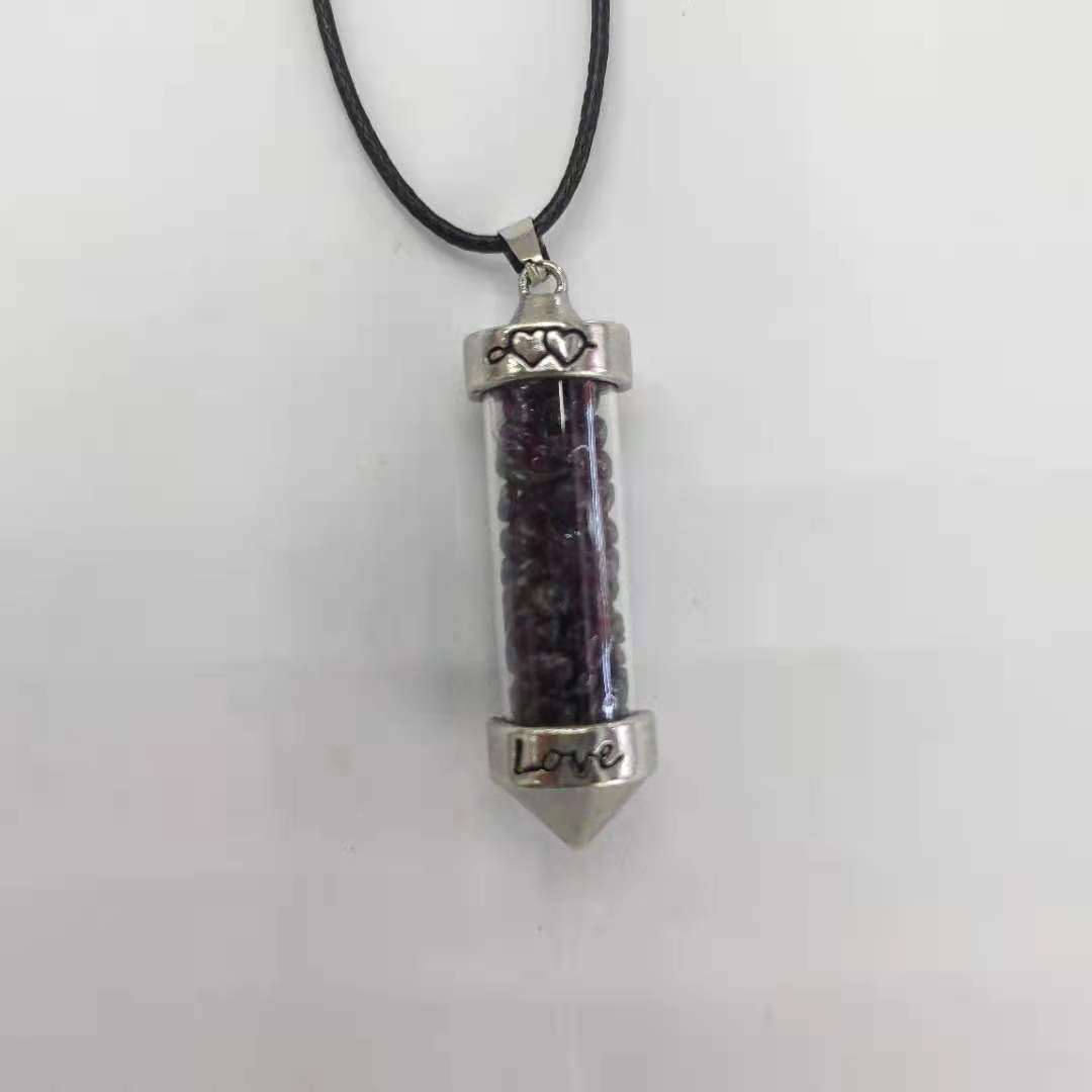 New cross-border foreign trade accessory necklace, natural rose crystal crushed stone wishing bottle, hanging necklace for men and women Specification image